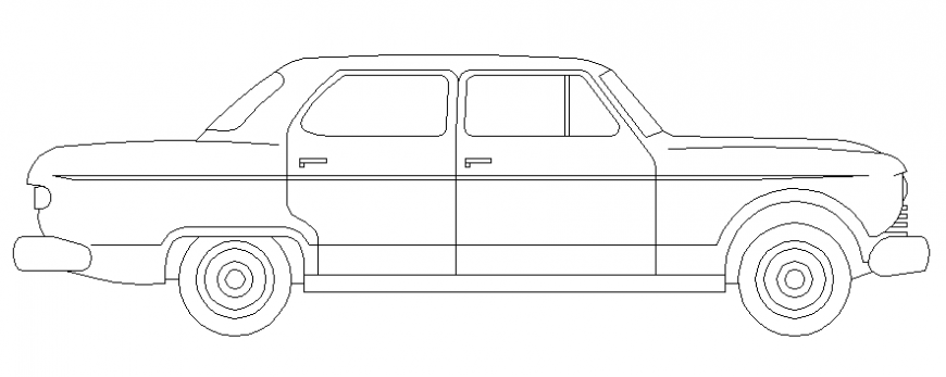 Old fashion one family car side elevation cad block details dwg file