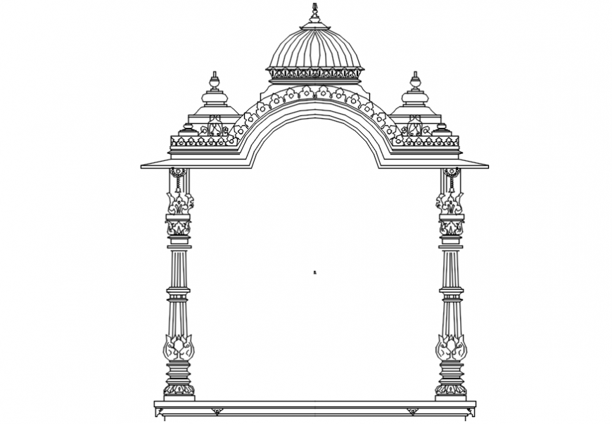 Traditional Jharoka Window Elevation CAD Drawing with Design Details