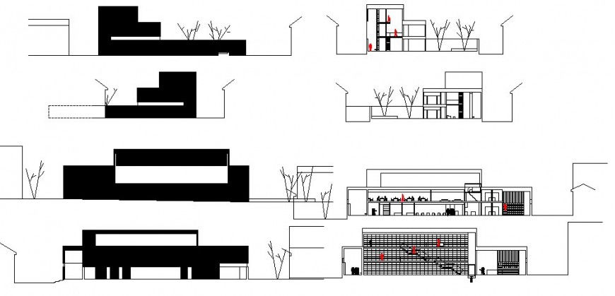 Old library building all sided elevation and section cad drawing details dwg file