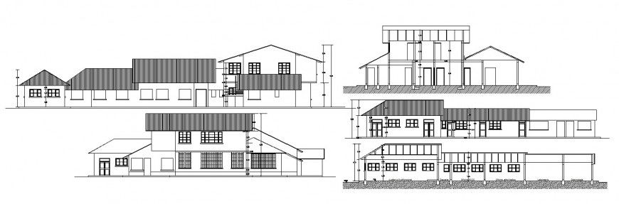 Old Office building all sided elevation cad drawing details dwg file