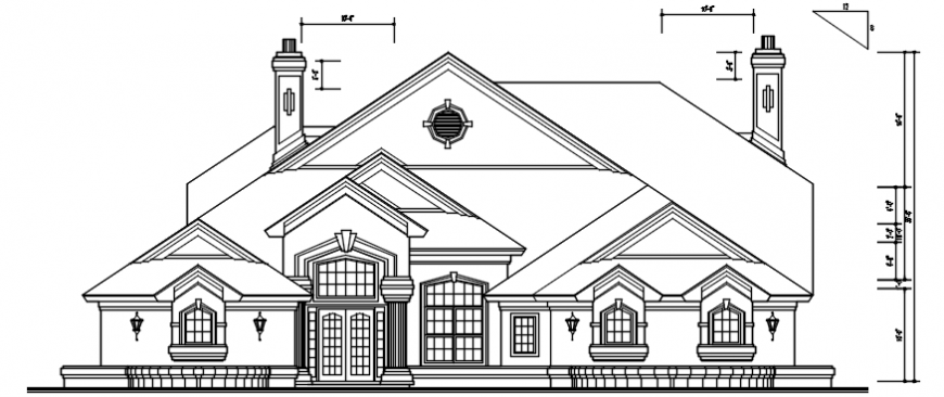 Old one story house front elevation cad drawing details dwg file