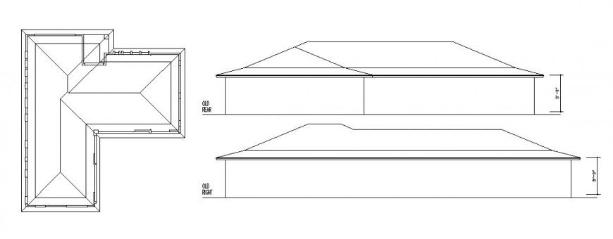 Old roof elevation and plan cad drawing details dwg file