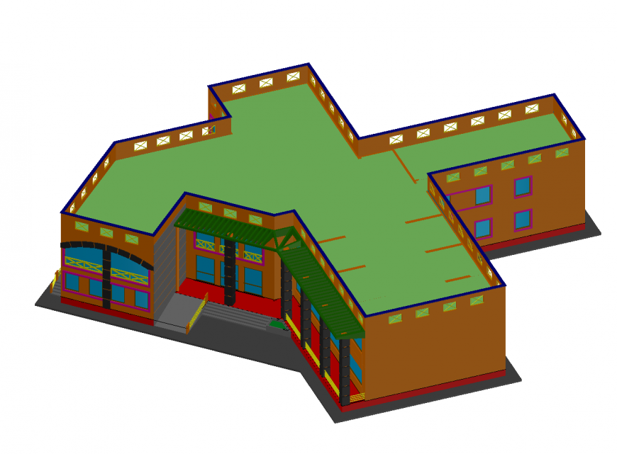 Old style One story house 3d model cad drawing details dwg file