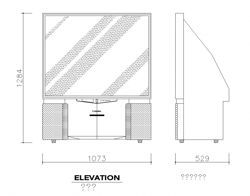Old television CAD block detail elevation 2d view autocad file