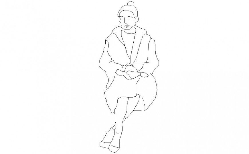 Old women blocks detail 2d drawing elevation in autocad