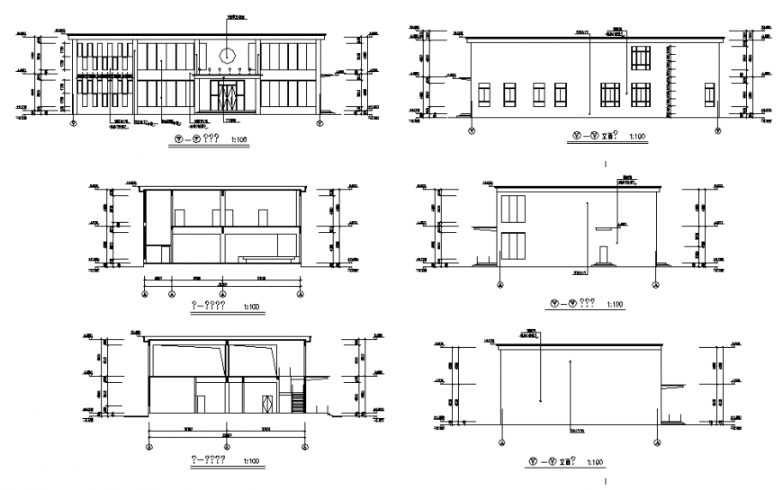 One-level house all sided sections cad drawing details dwg file