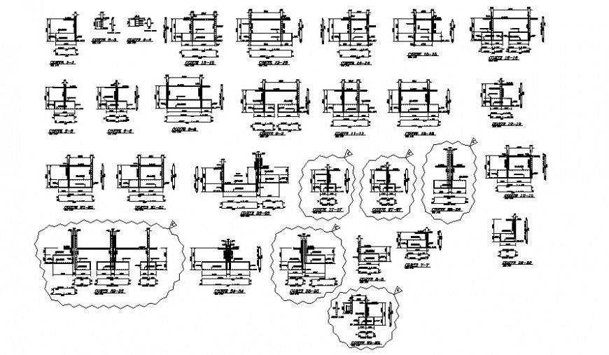 One and two joint foundation section plan detail dwg file