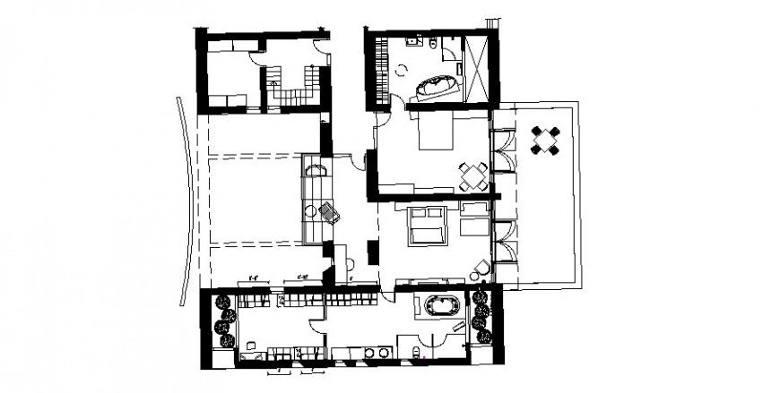 One bedroom house layout plan auto-cad drawing details dwg file