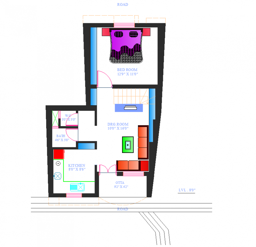 One bhk housing building structure detail plan 2d view layout file