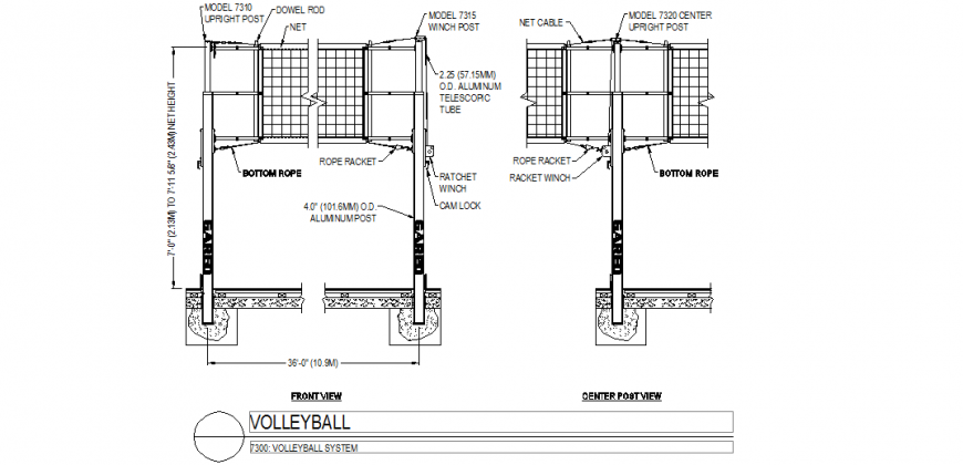 One court badminton system detail autocad file