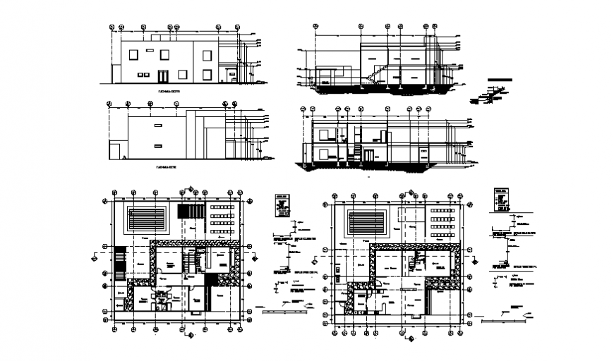 One family 3 bedroom house elevation, section and floor plan cad drawing details dwg file