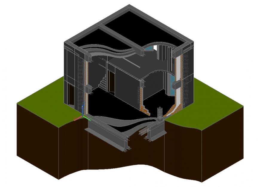 One family 3d house design and perspective construction details dwg file