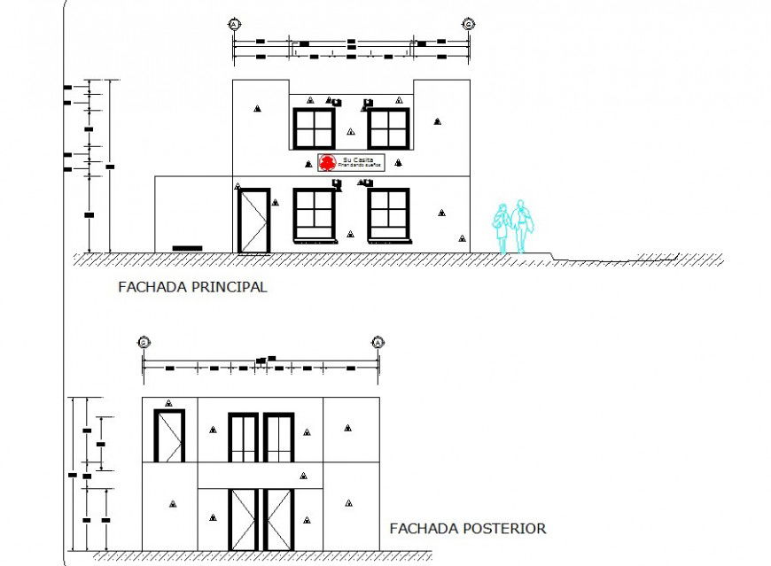 One family elevation plan detail dwg file