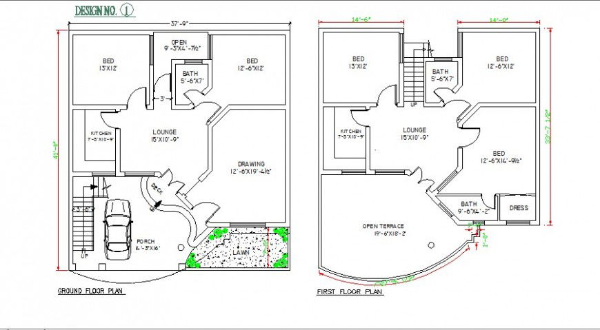 One family five bedroom house floor plan cad drawing details dwg file