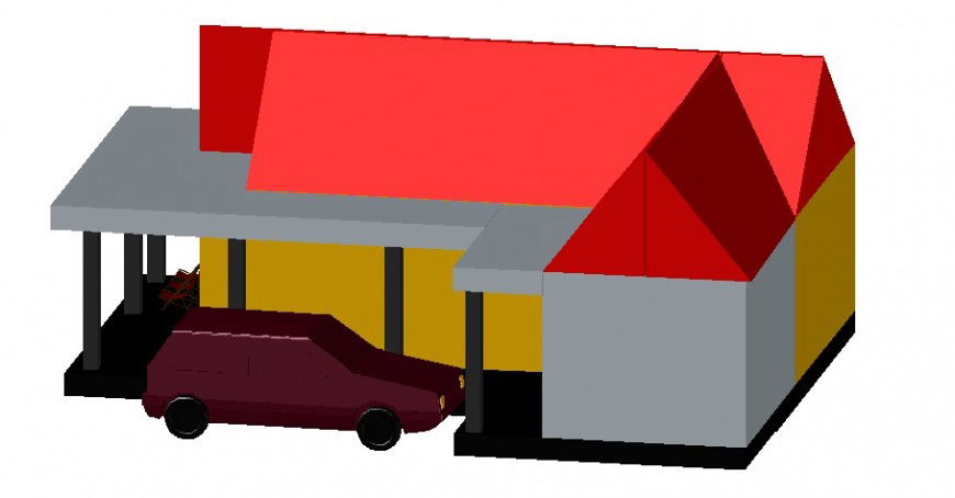 One family house 3d exterior model auto-cad drawing details dwg file