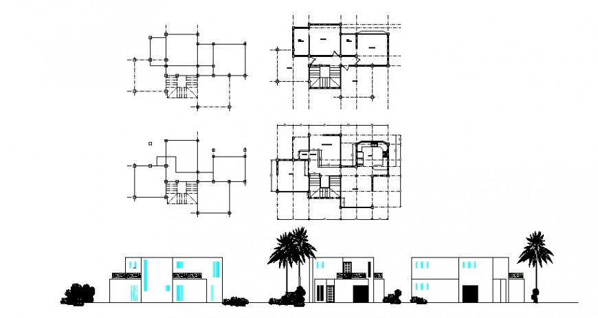 One family house all sided elevation, floor plan and structure details dwg file