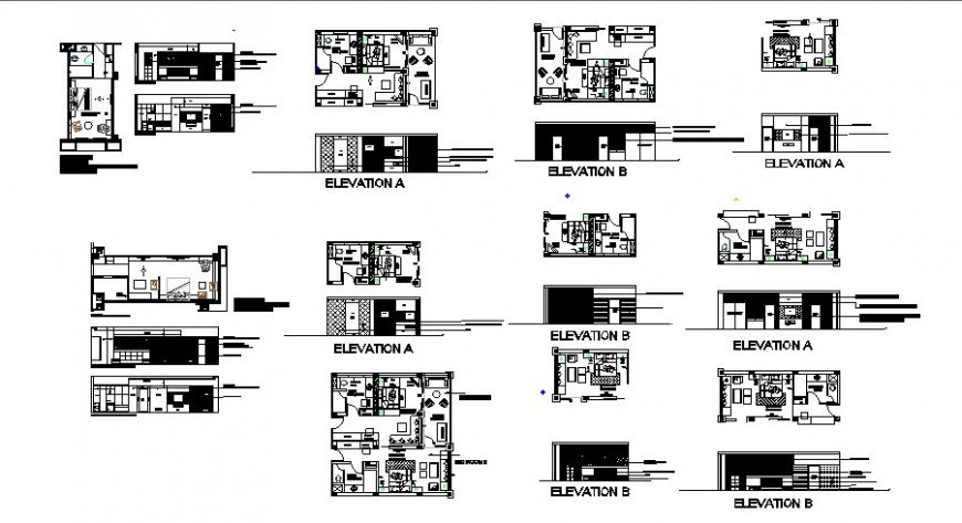 One family house all sided elevation, section and floor plan drawing ...