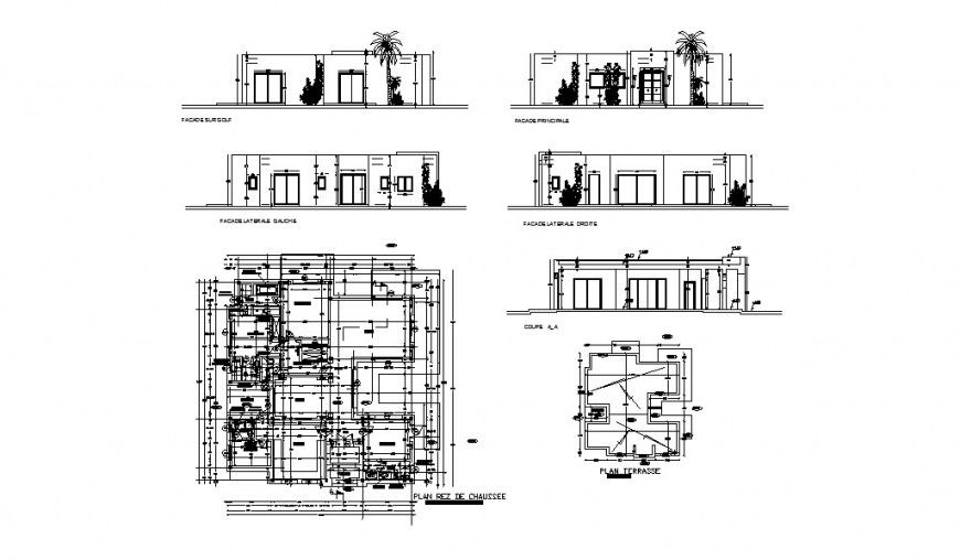 One family house all sided section, plan and structure details dwg file