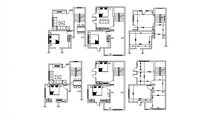 One family house bedroom, dining area and drawing room layout plan cad drawing details dwg file
