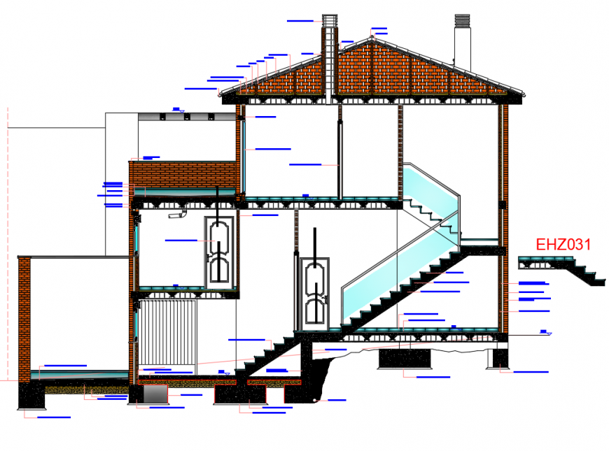 One family house building front sectional details dwg file