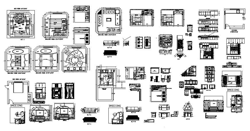 One family house ceiling details with furniture and interior details dwg file