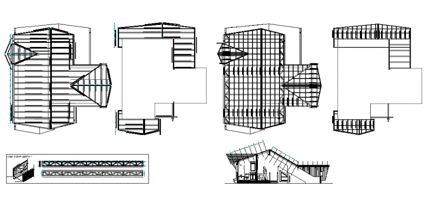 One family house constructive level, cover plan and structure details dwg file