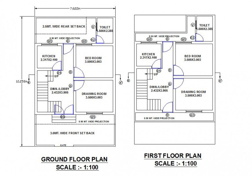 One family house detail ground floor and first floor detail dwg file