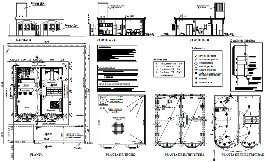 One family house detailed architecture project dwg file
