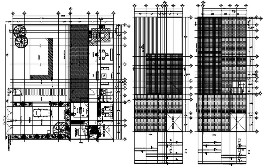 One family house distribution plan and cover plan cad drawing details dwg file