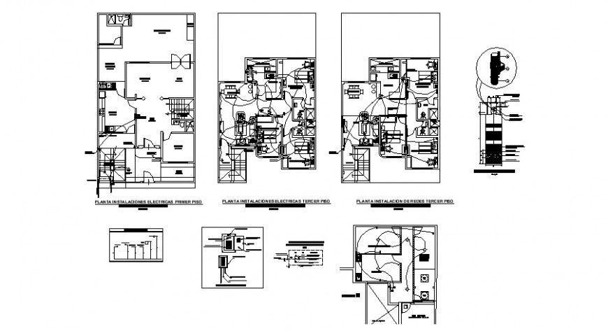 One family house distribution plan and electrical layout plan cad drawing details dwg file