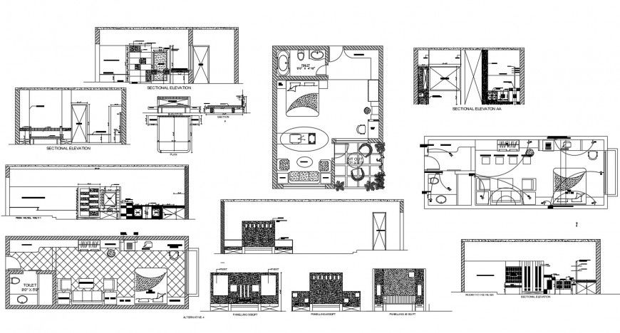 One family house elevation, section, floor plan and auto-cad drawing details dwg file