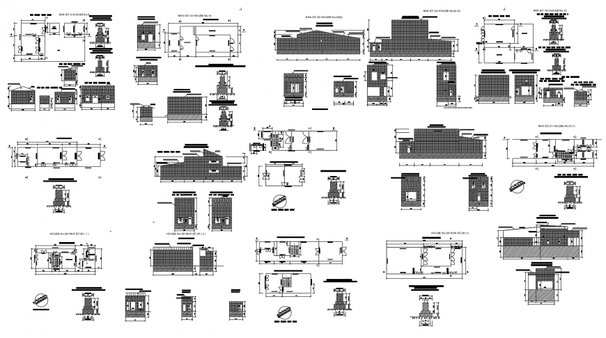 One family house elevation, section, floor plan and structure cad drawing details dwg file