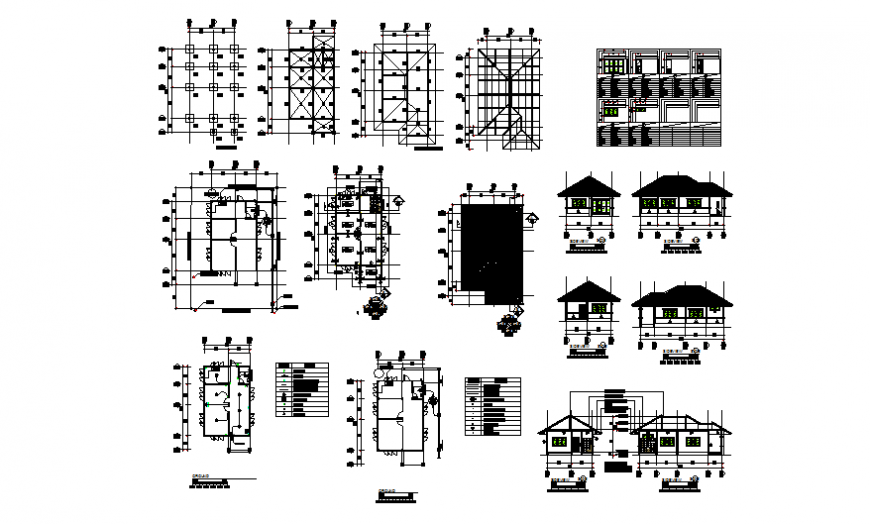 One family house elevation, section, plan and construction details dwg file