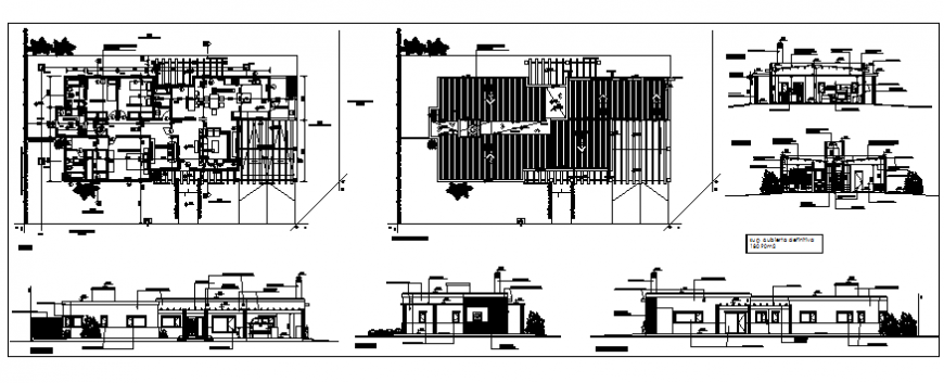 One family house elevation, section, plan and structure details dwg file