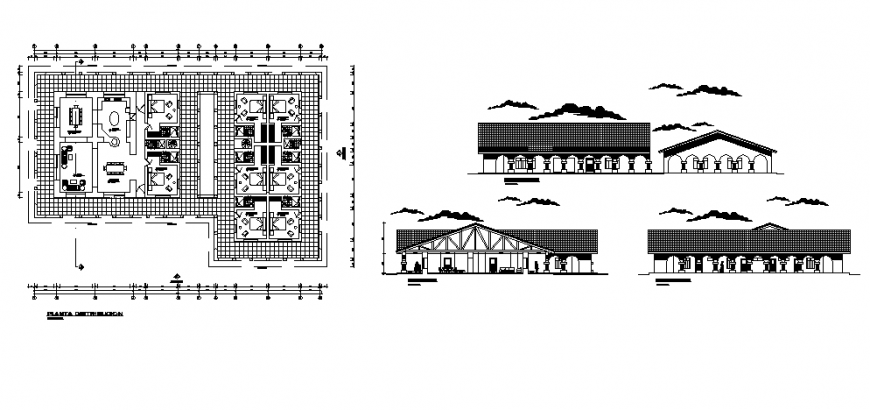 One family house elevation, section and general layout plan details dwg file