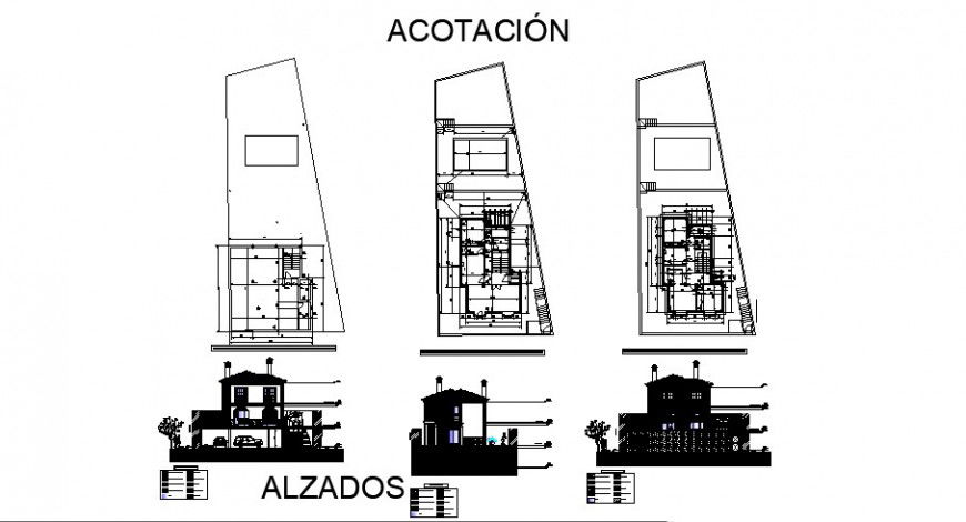 One family house elevation, section plan and cover plan details dwg file