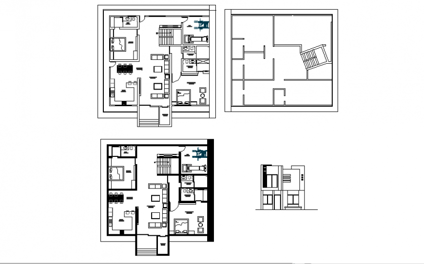 One family house elevation and floor plan layout details dwg file