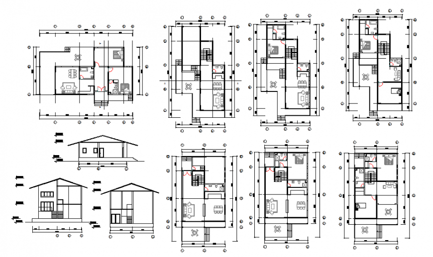One family house elevation section and floor plan cad drawing details dwg file