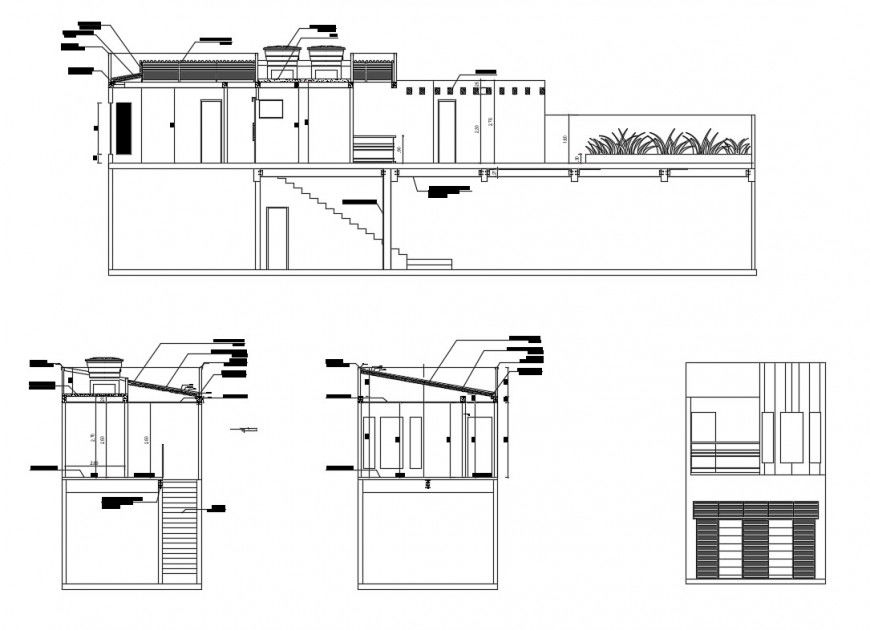 One family house facade and cut section-constructive details dwg file