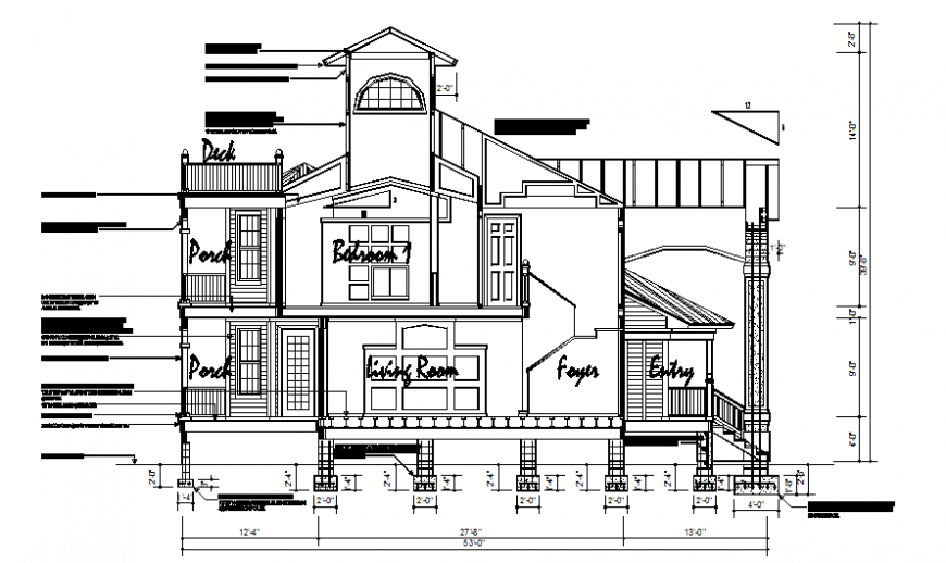 One family house facade constructive section cad drawing details dwg file