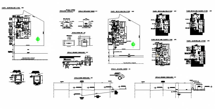 One family house floor plan, sanitary installation and constructive structure details dwg file