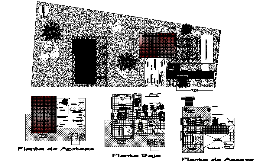 One family house floor plan and landscaping structure details dwg file