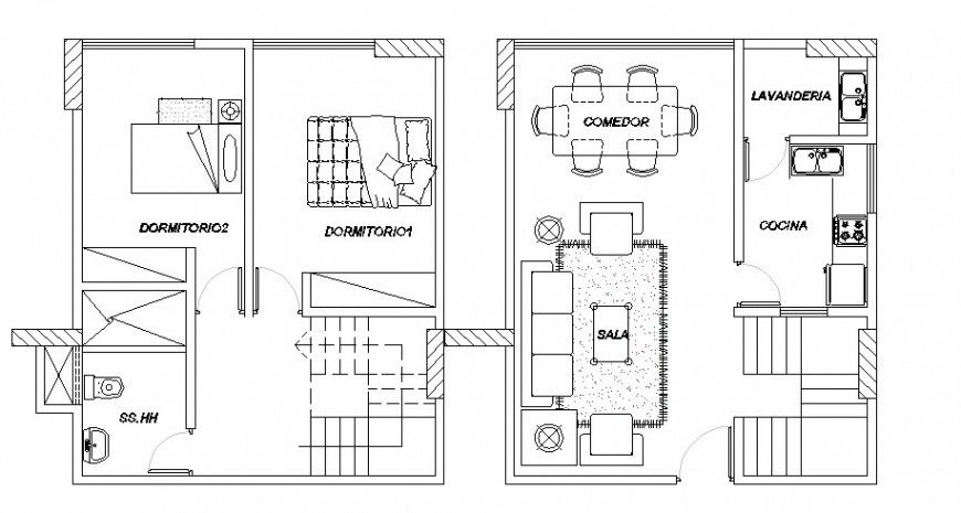 One family house floor plans cad drawing details dwg file