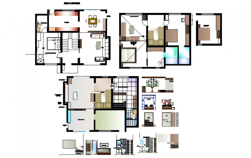One family house furniture layout plan details dwg file