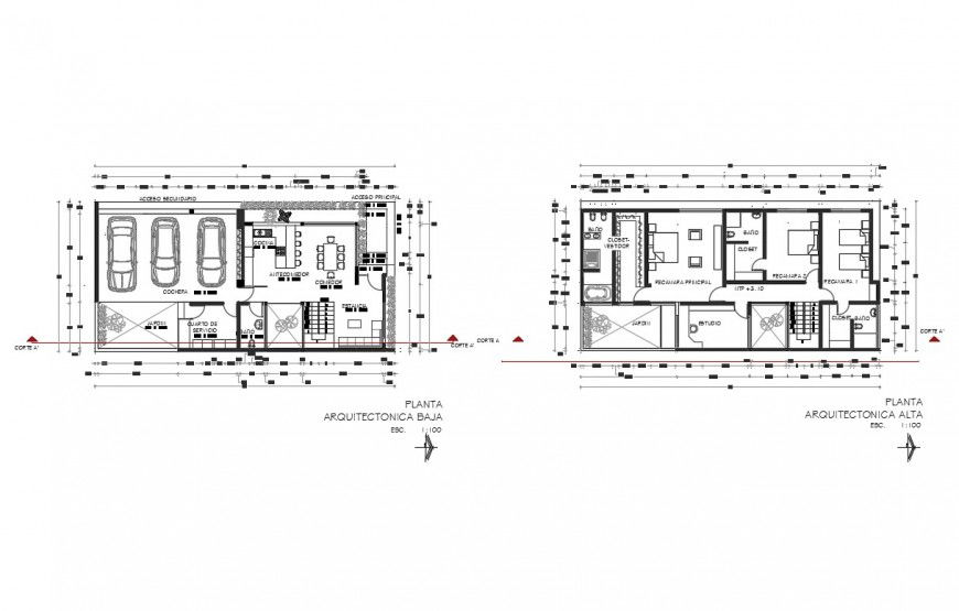 One family house ground and first floor plan cad drawing details dwg file