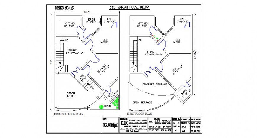 One family house ground and first floor plan design cad drawing details dwg file