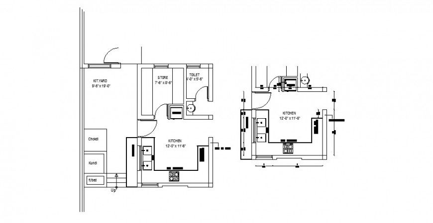 One family house kitchen layout plan and furniture layout cad drawing details dwg file