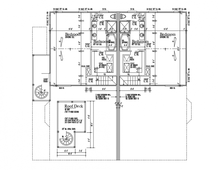 One family house layout plan details with roof deck dwg file