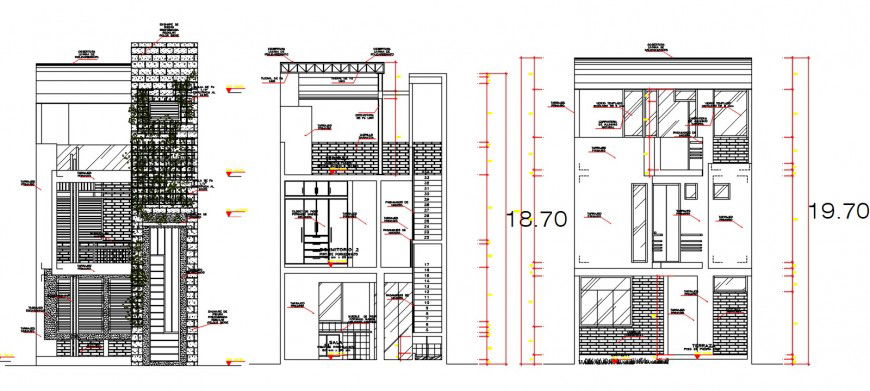 One family house main elevation and section and main section drawing details dwg file