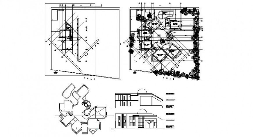 One family house section, ground floor plan and auto-ad drawing details dwg file